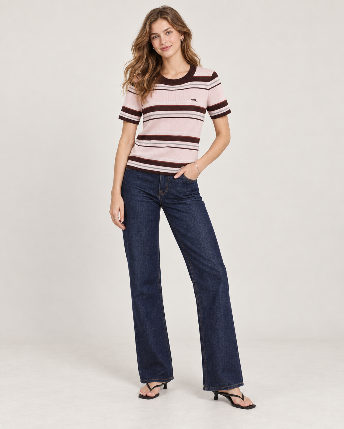 Women's Retro Contrast Stripe Knit T-Shirt Top