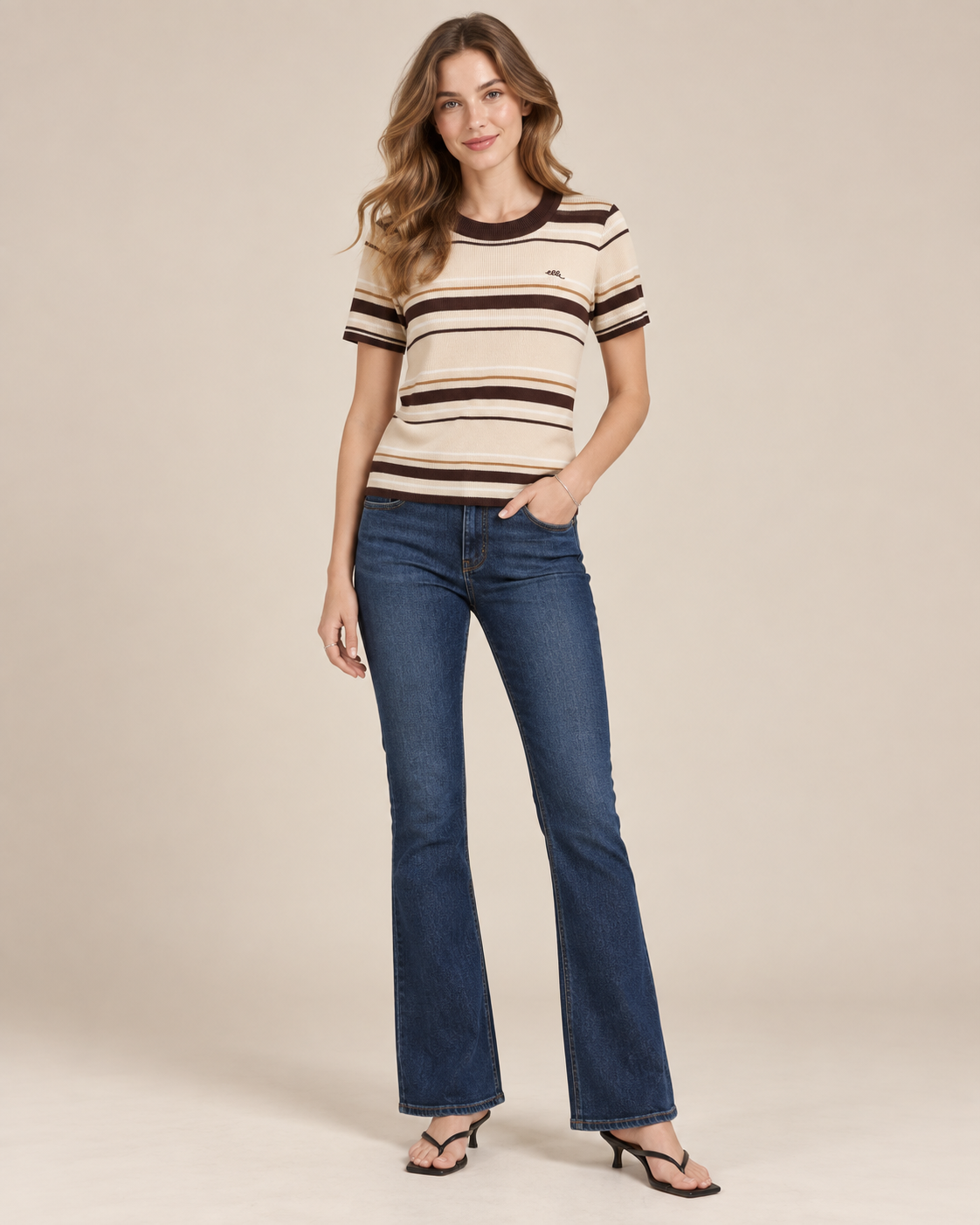 Women's Retro Contrast Stripe Knit T-Shirt Top