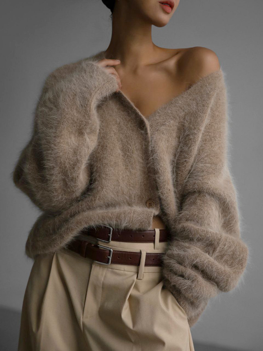 Women's Fluffy V-Neck Knit Cardigan