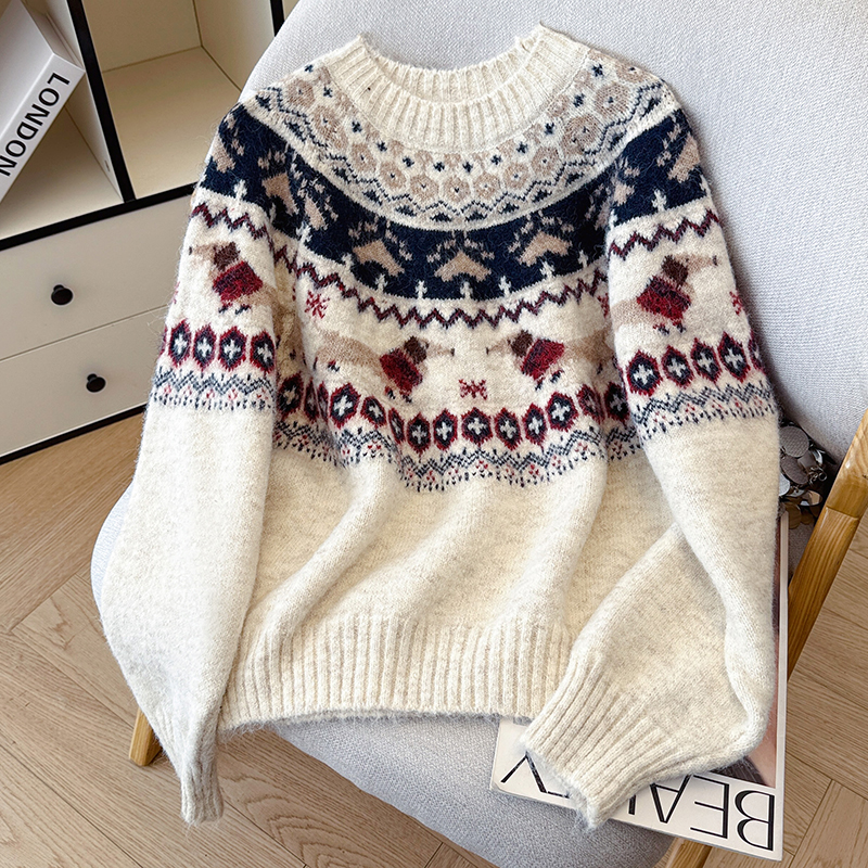 Women's Retro Christmas Holiday Jacquard Knit Sweater