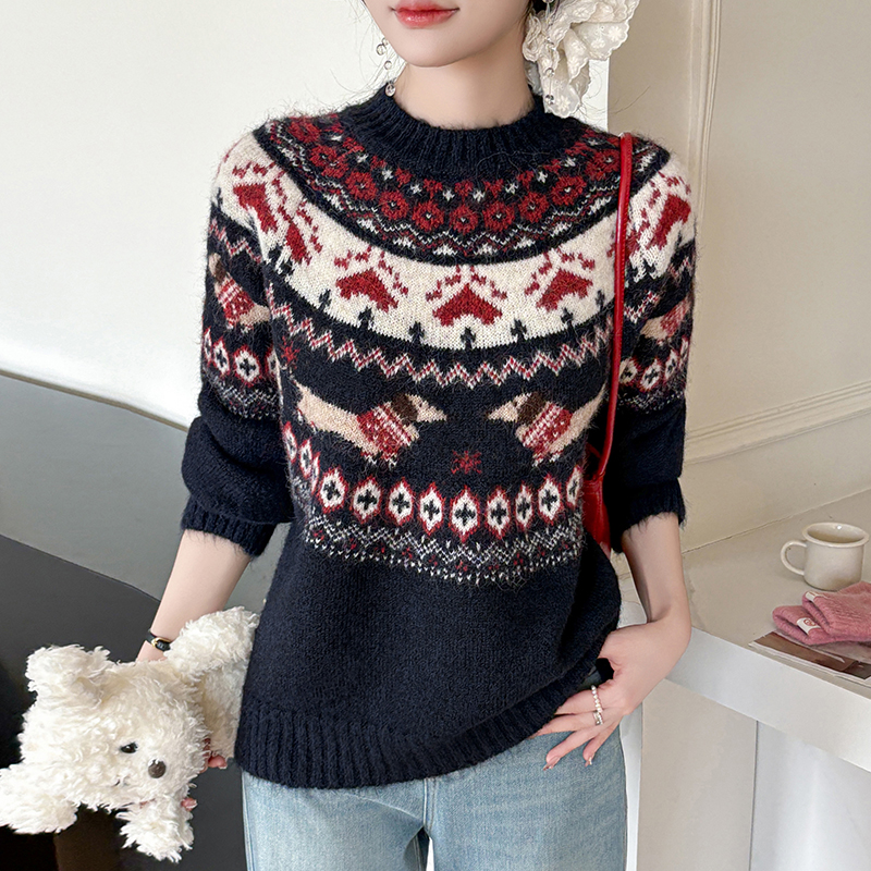 Women's Retro Christmas Holiday Jacquard Knit Sweater
