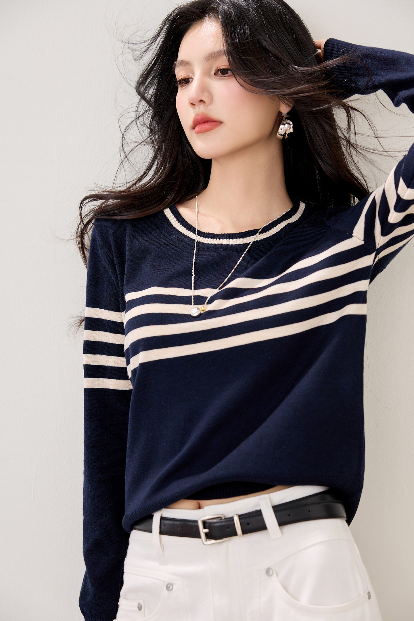 Women's Striped Jacquard Knit Sweater