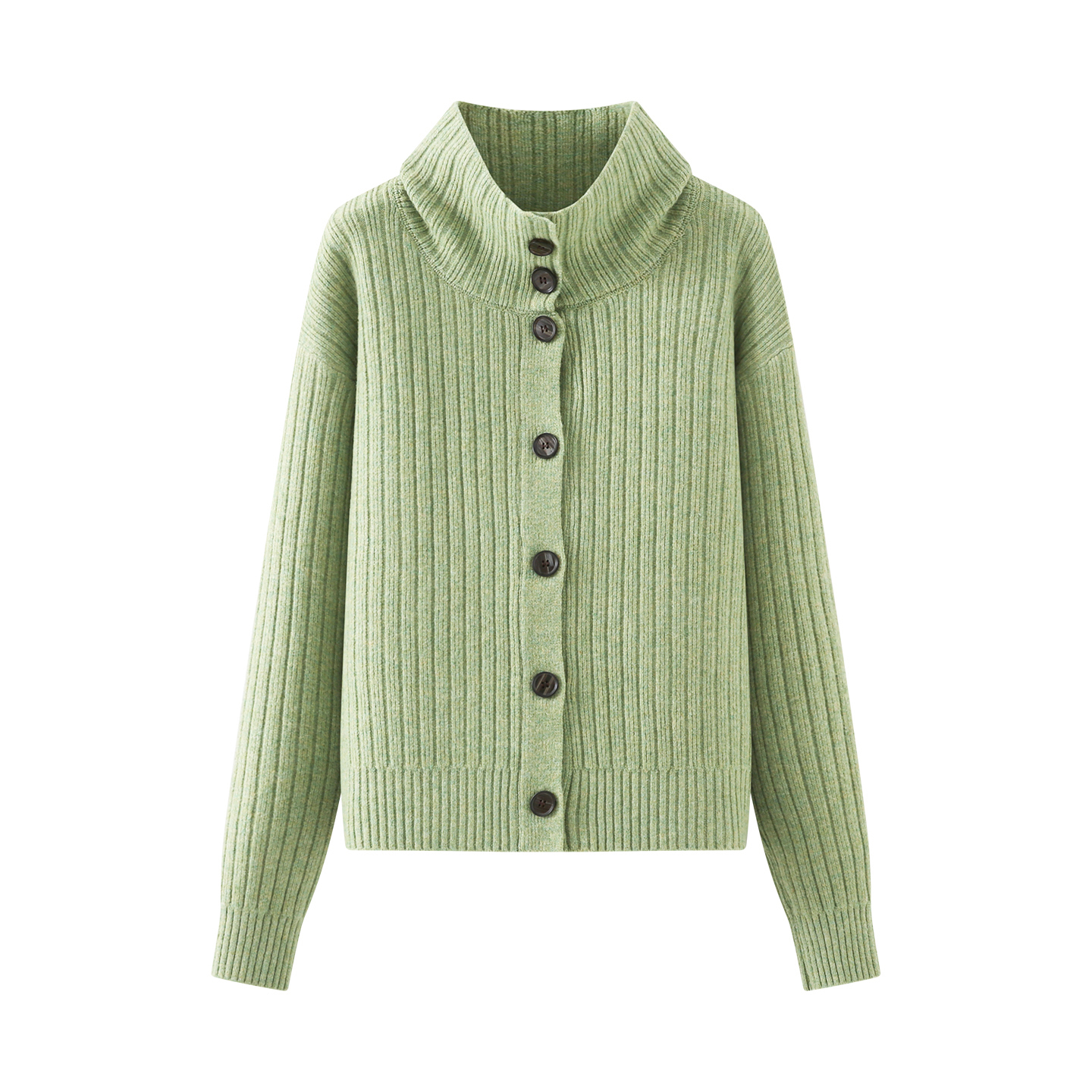 Women's French Ribbed Turtleneck Button Cardigan