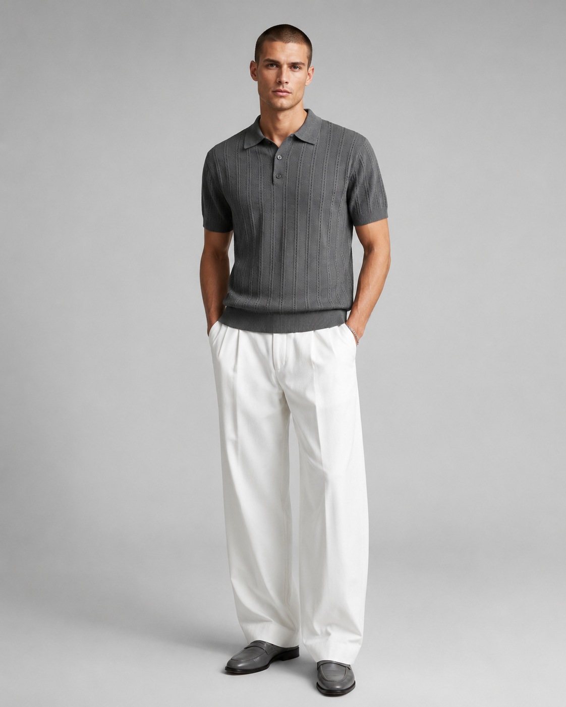 Men’s Textured Knit Polo Shirt Short Sleeve