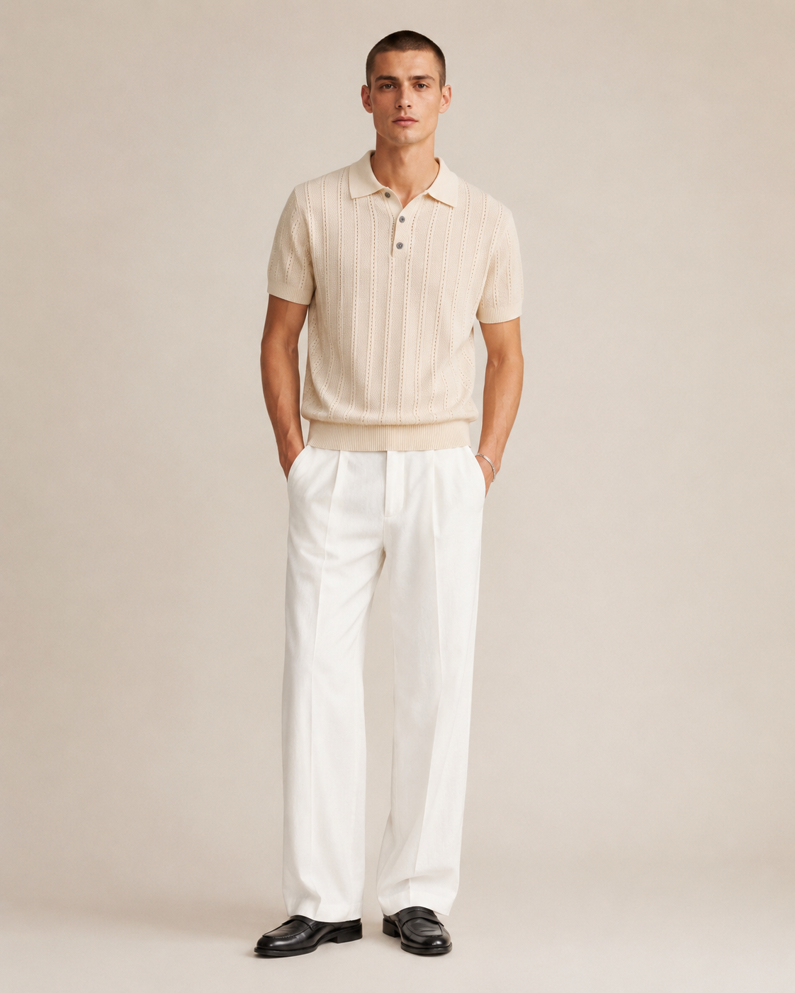 Men’s Textured Knit Polo Shirt Short Sleeve