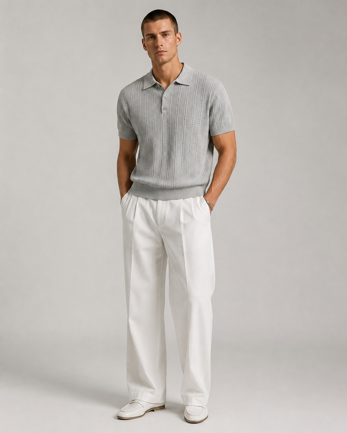 Men’s Textured Knit Polo Shirt Short Sleeve