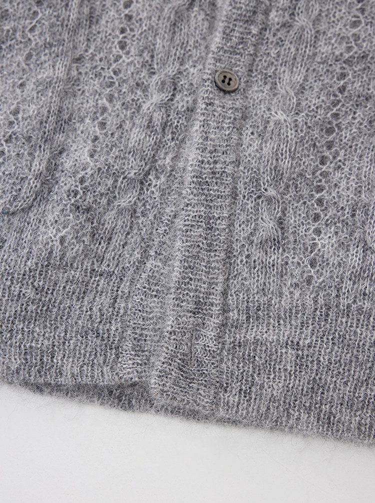 Baby Mohair Hollow Knit Hooded Sweater Cardigan