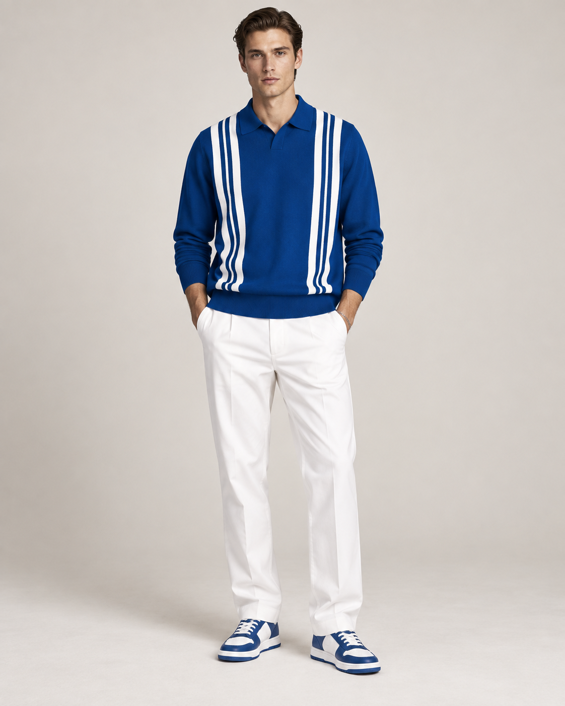 Men’s Old-Money Style Wave Knit Shirt