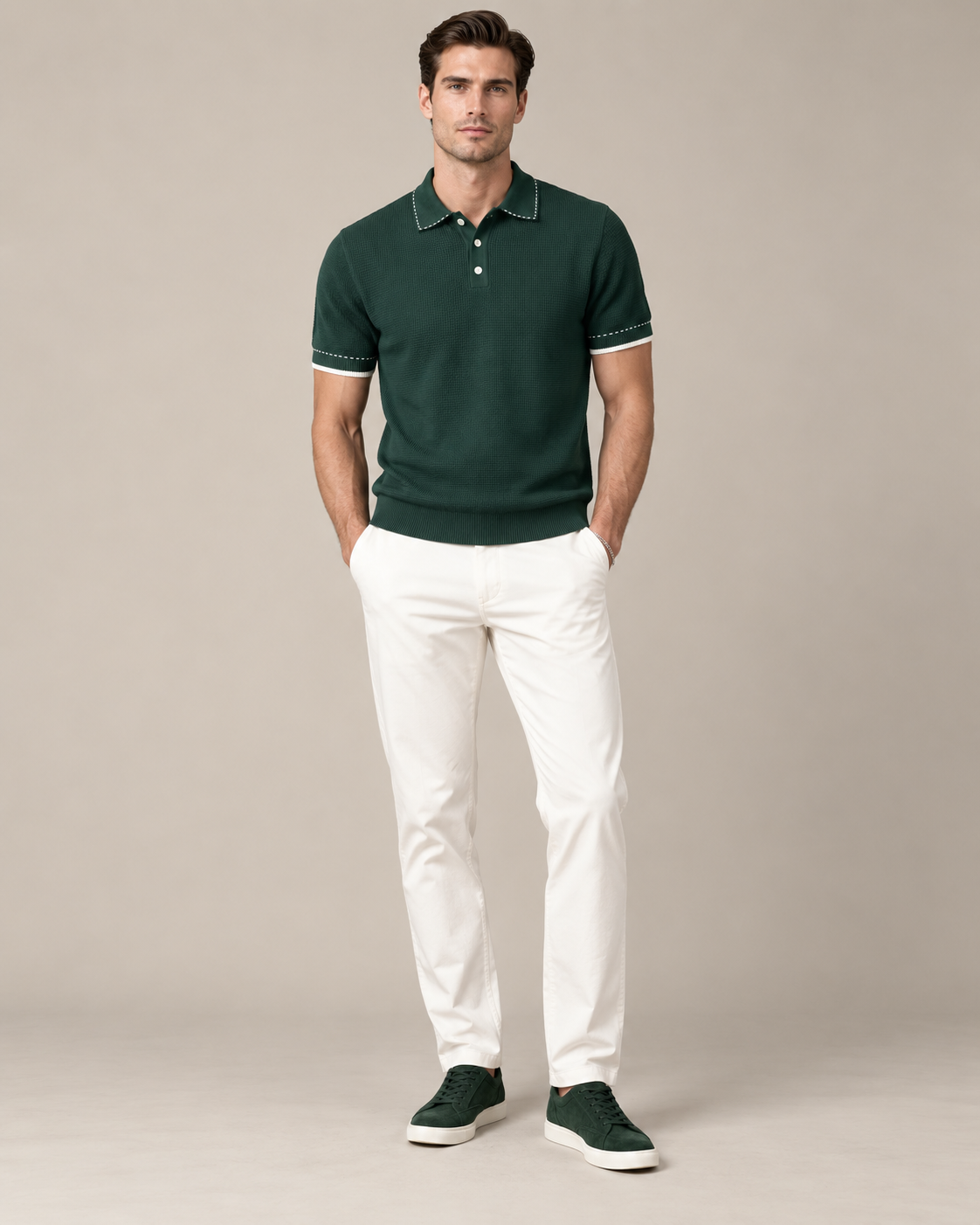 Men’s Old-Money Style Waffle Knit Polo Shirt