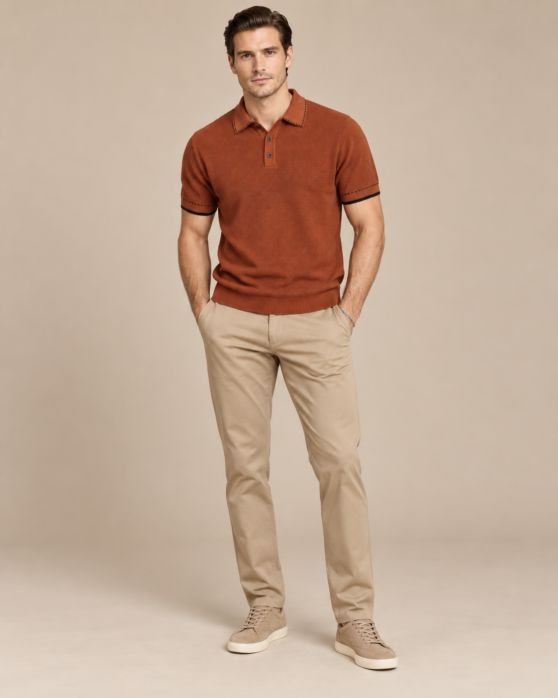 Men’s Old-Money Style Waffle Knit Polo Shirt