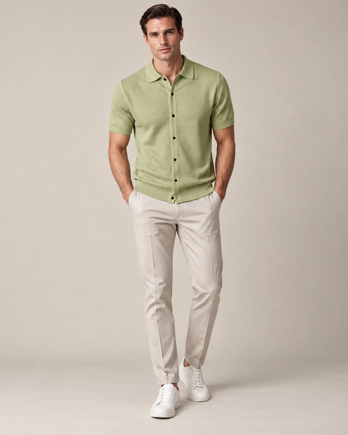 Men’s Old-Money Style Cool-Touch Diamond Knit Polo Shirt