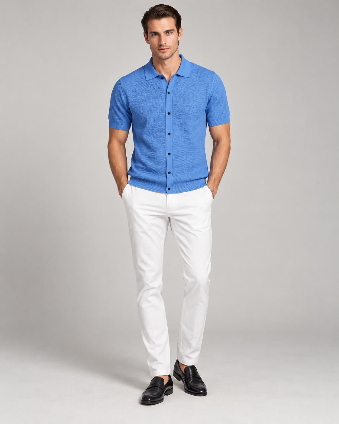 Men’s Old-Money Style Cool-Touch Diamond Knit Polo Shirt