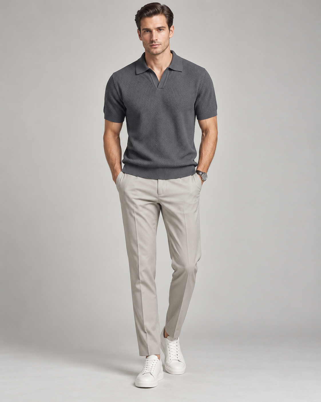 Men’s Old-Money Style Cool-Touch Honeycomb Knit Polo