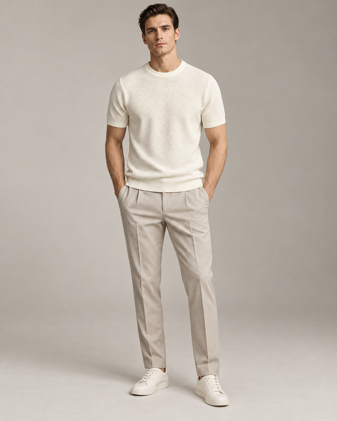 Men’s Old-Money Style Cool-Touch Honeycomb Knit T-Shirt