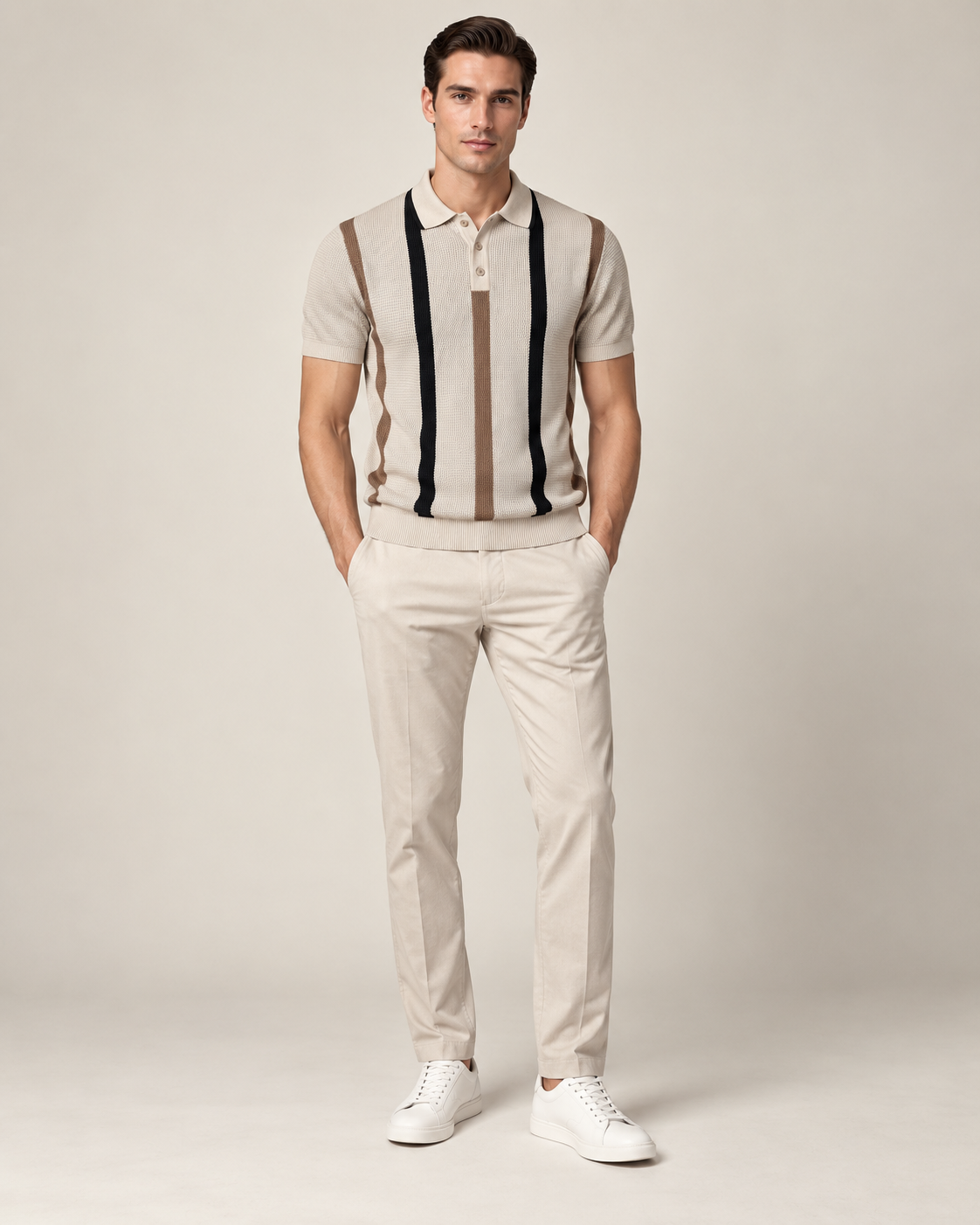 Men’s Old-Money Style Striped Honeycomb Polo Shirt