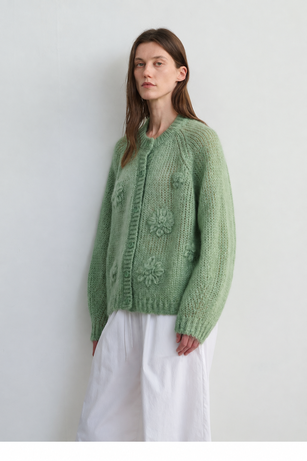 Women's Mohair Hand Embroidered Floral Knit Sweater