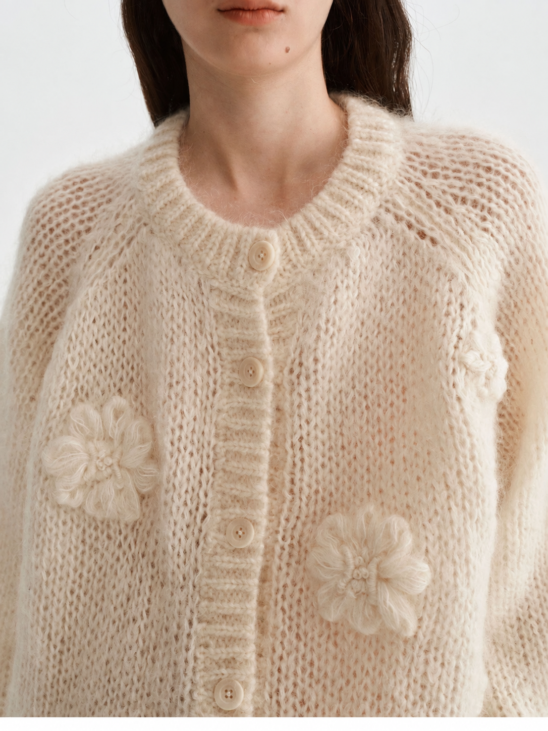 Women's Mohair Hand Embroidered Floral Knit Sweater