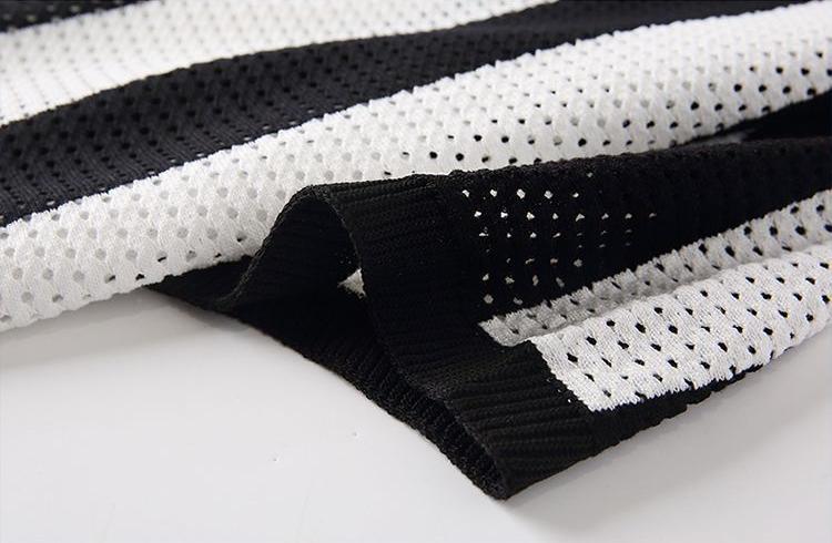 Men’s Cooling Knit Polo Shirt Striped Zip Short Sleeve Top