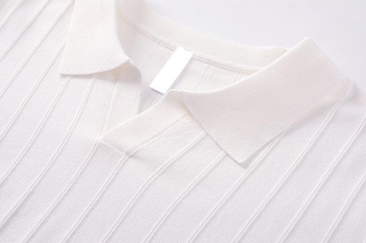 Men’s Ribbed Knit Polo Shirt V-Neck Short Sleeve Top