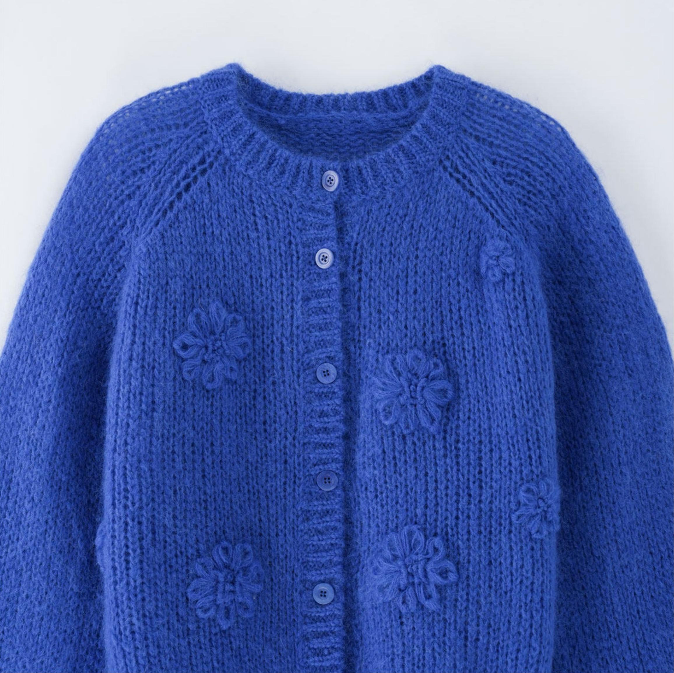 Women's Mohair Hand Embroidered Floral Knit Sweater