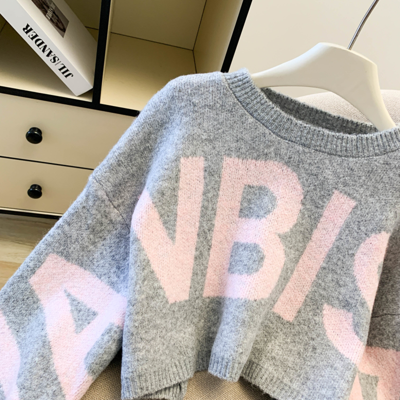 Women's Contrast Letter Jacquard Knit Sweater