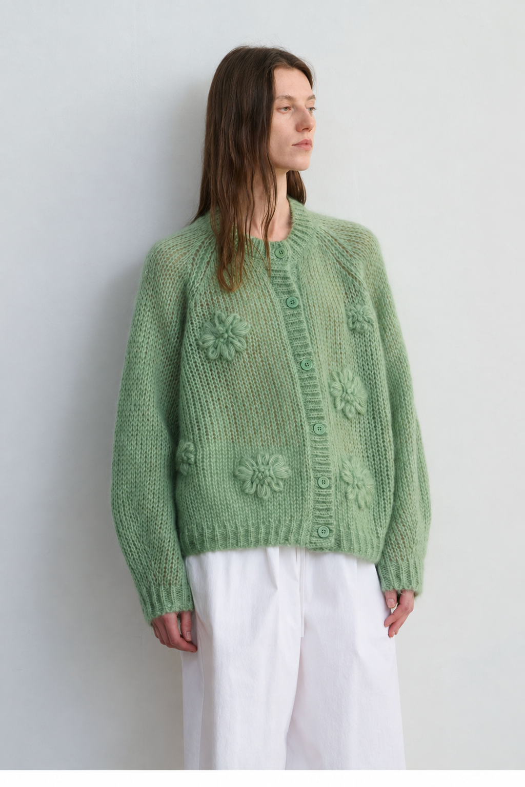 Women's Mohair Hand Embroidered Floral Knit Sweater