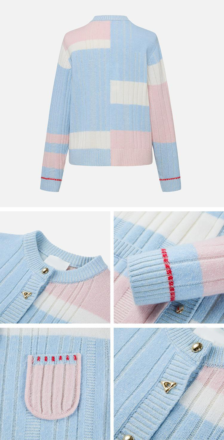 Women's Macaron Colorblock Ribbed Knit Cardigan