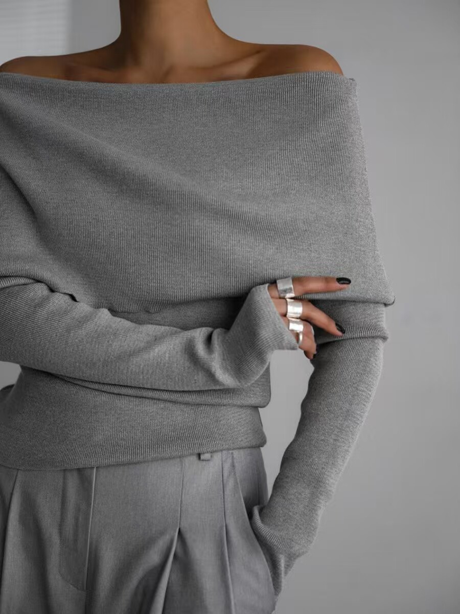 Women's Off Shoulder Slim Fit Knit Sweater