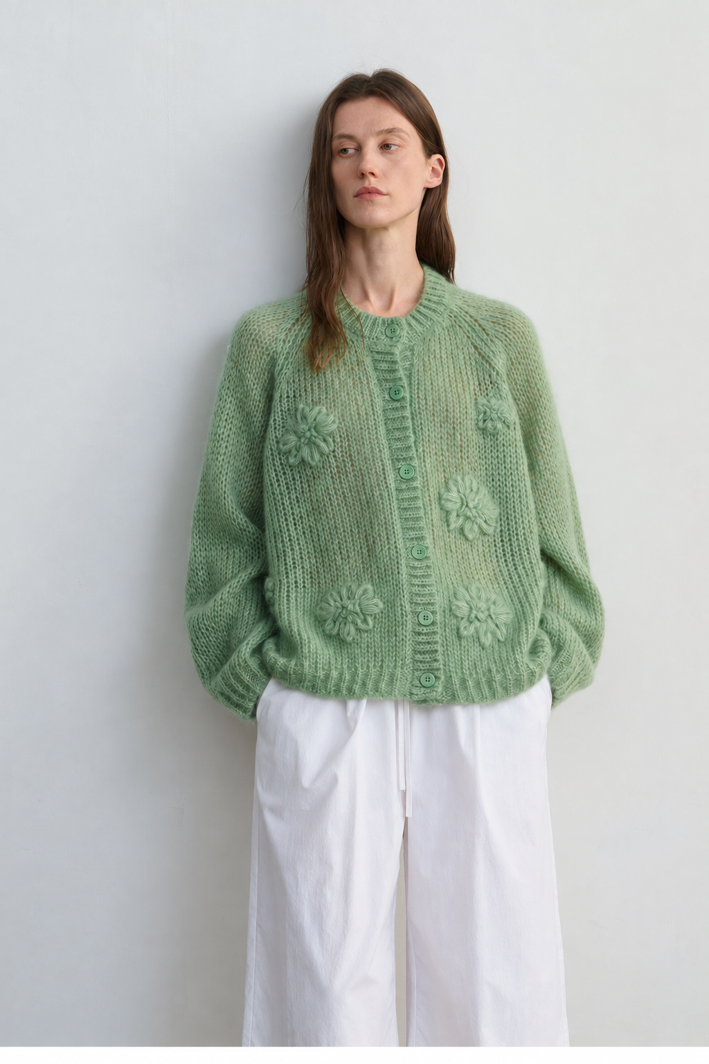 Women's Mohair Hand Embroidered Floral Knit Sweater