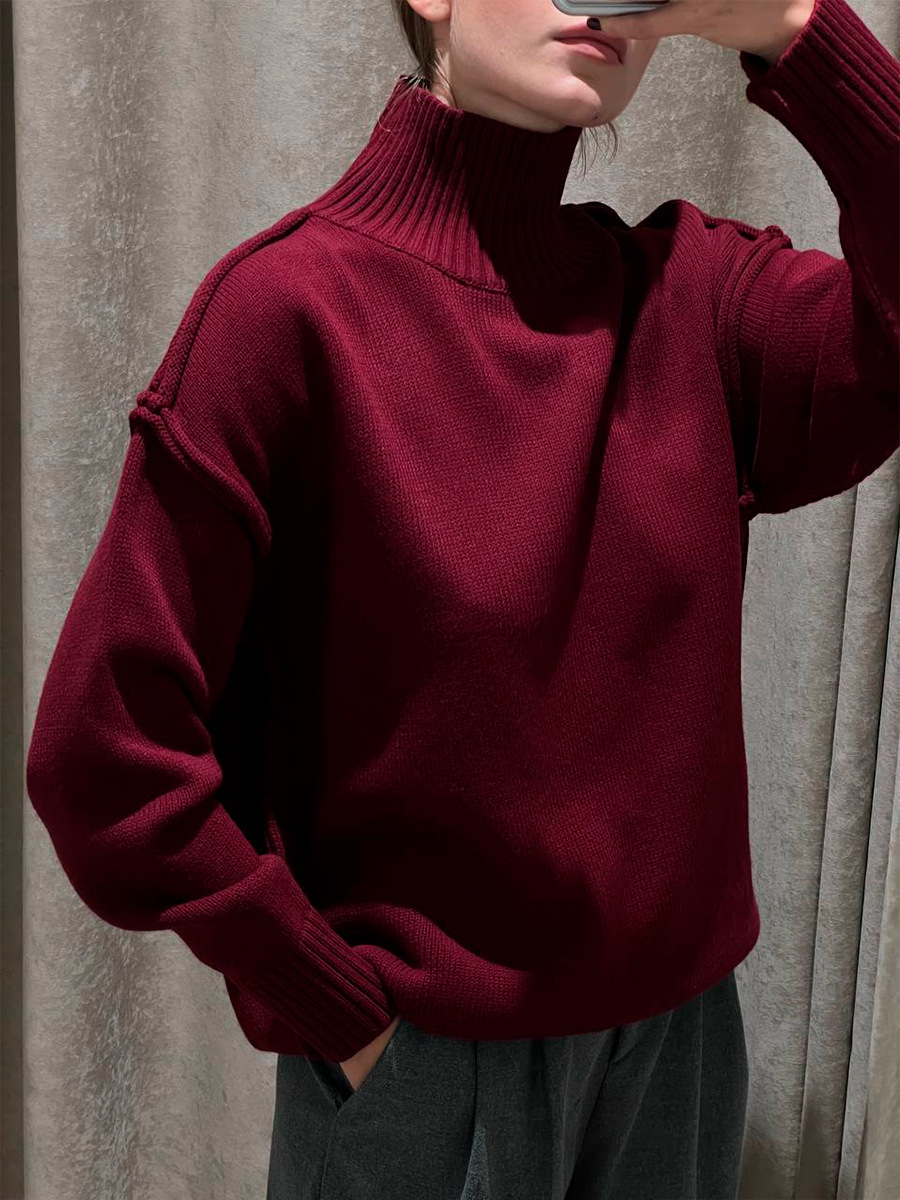 Women's Patchwork Turtleneck Knit Sweater