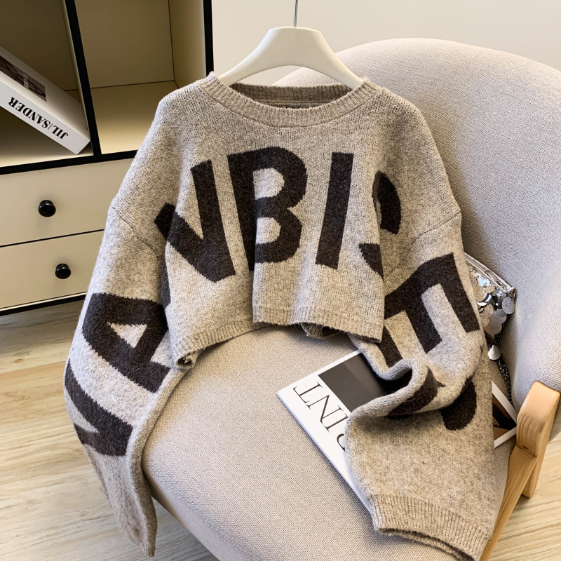Women's Contrast Letter Jacquard Knit Sweater