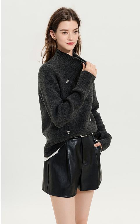 Women's Vintage Zip Stand Collar Knit Sweater