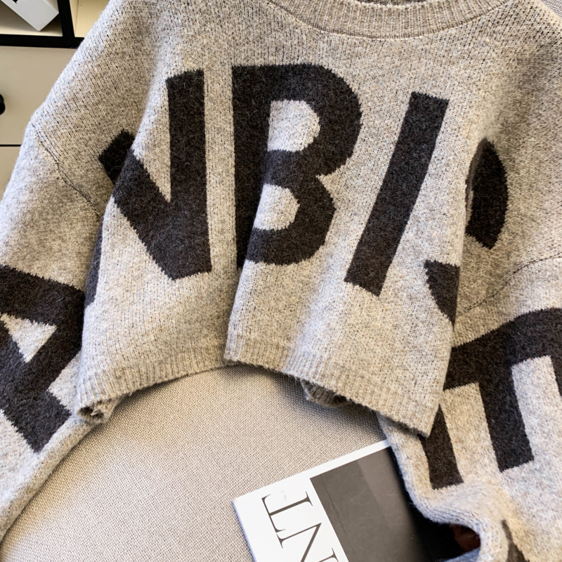Women's Contrast Letter Jacquard Knit Sweater
