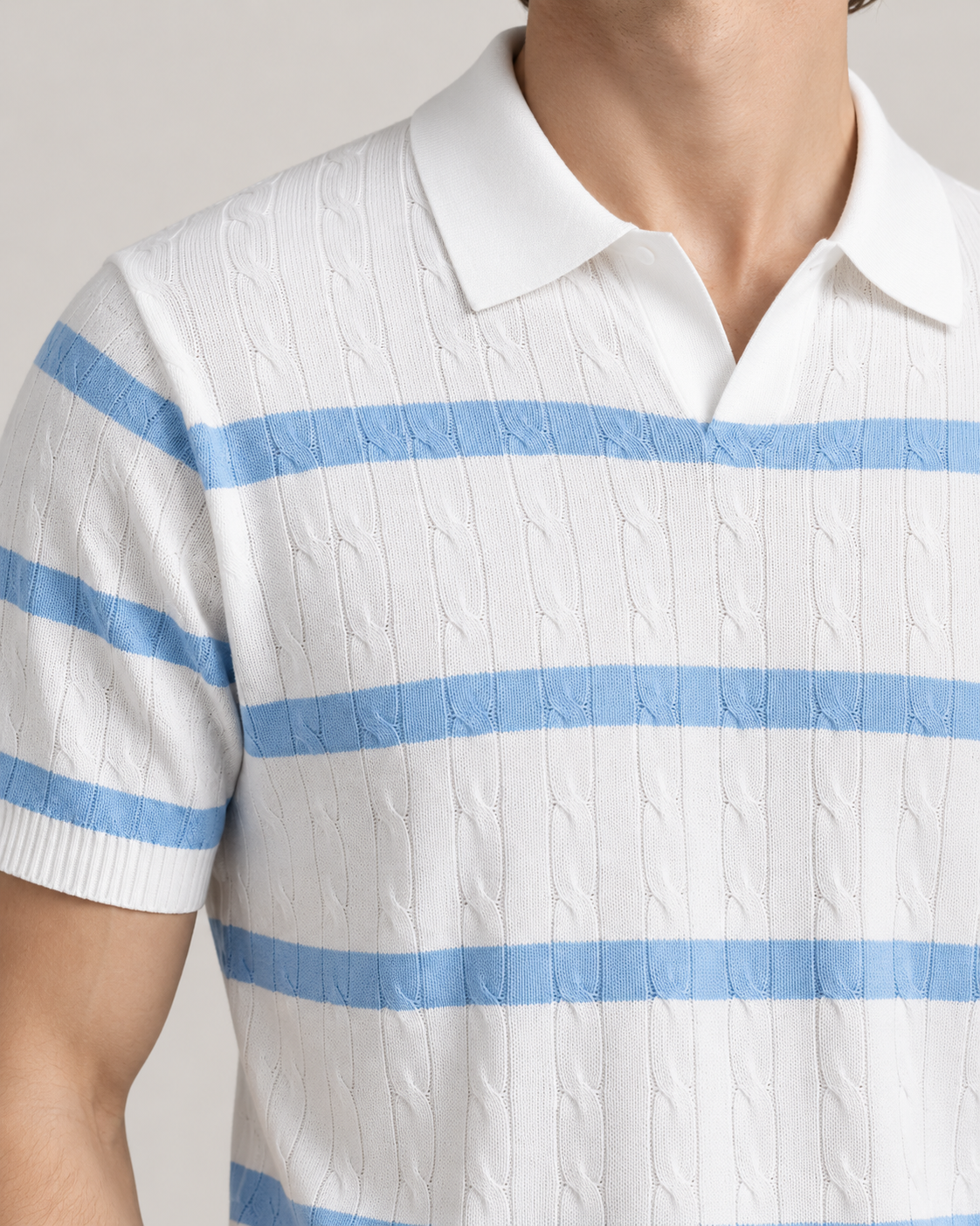 Men’s Old-Money Style Cable-Knit Polo Shirt