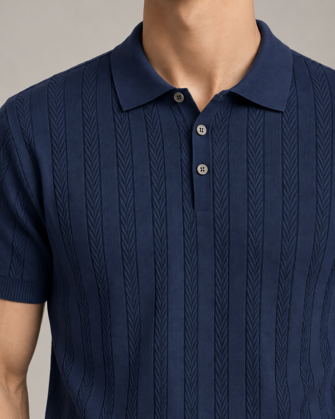 Men’s Old-Money Style Cool-Touch Wheat Cable-Knit Polo