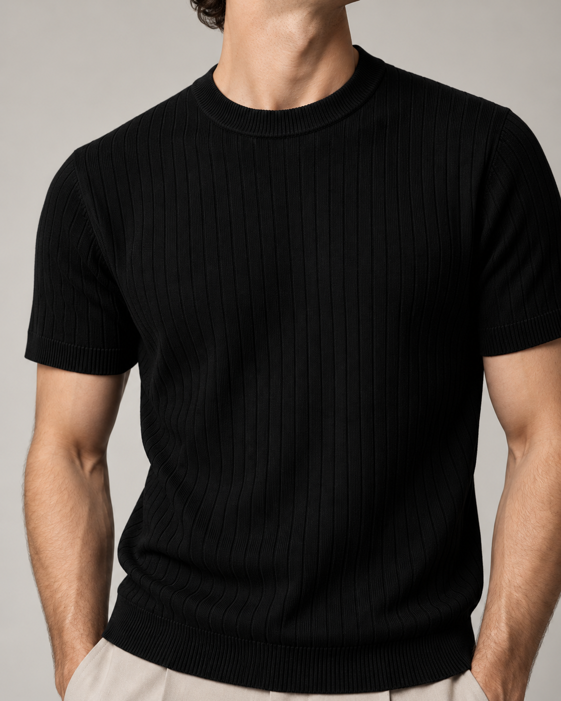 Men's Cooling Ribbed Knit Short Sleeve Shirt