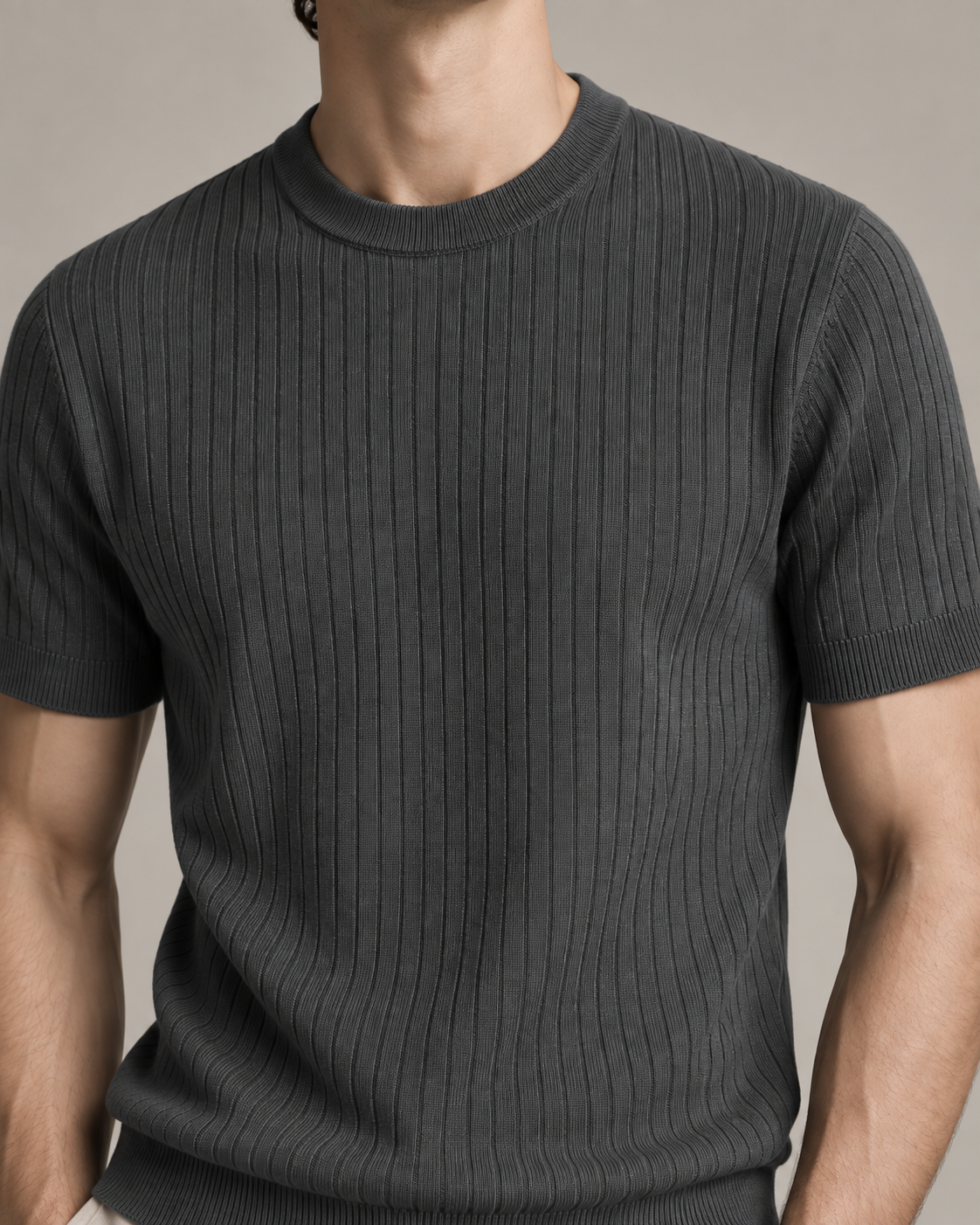 Men's Cooling Ribbed Knit Short Sleeve Shirt