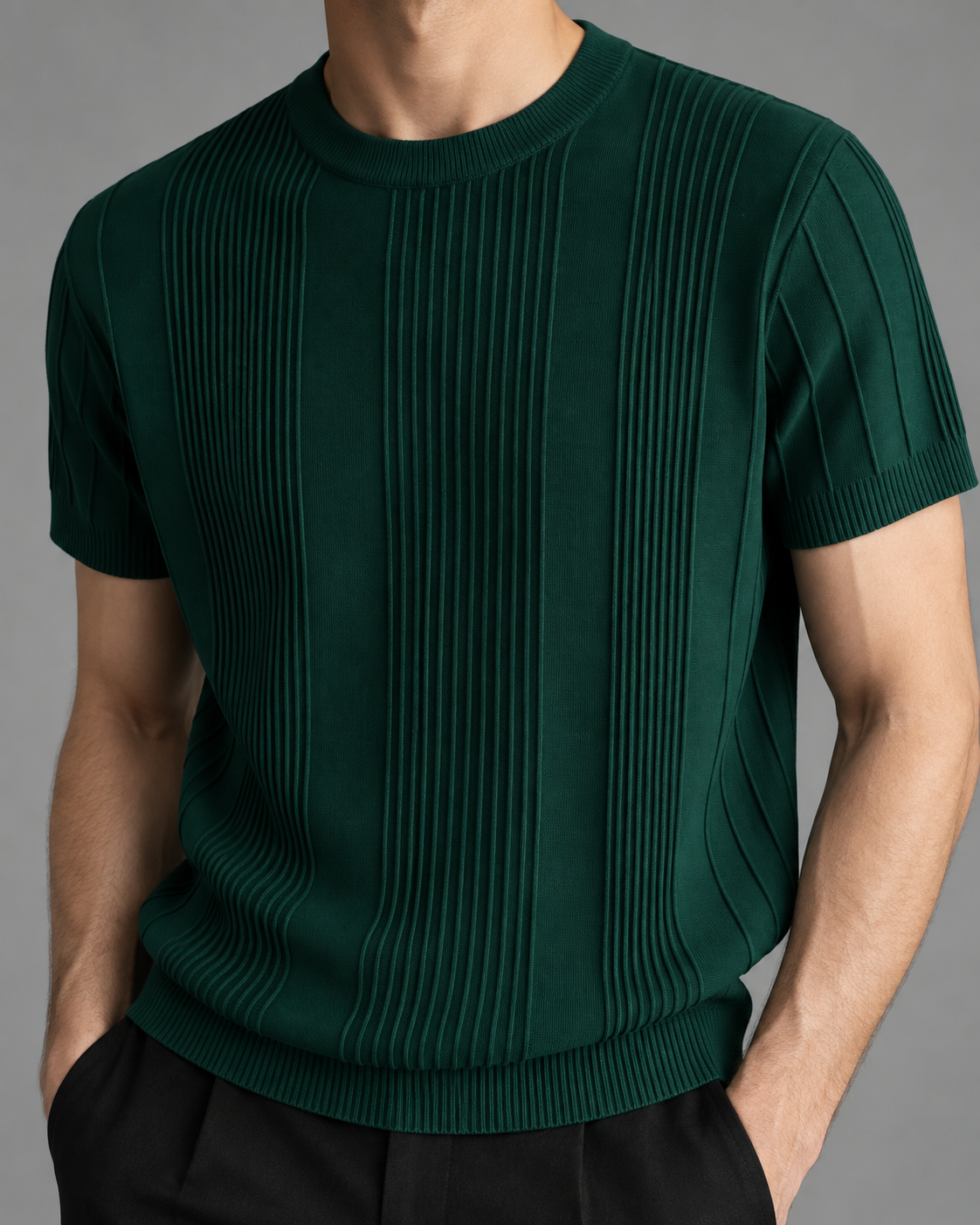 Men's Cooling Vertical Rib Knit Short Sleeve Shirt