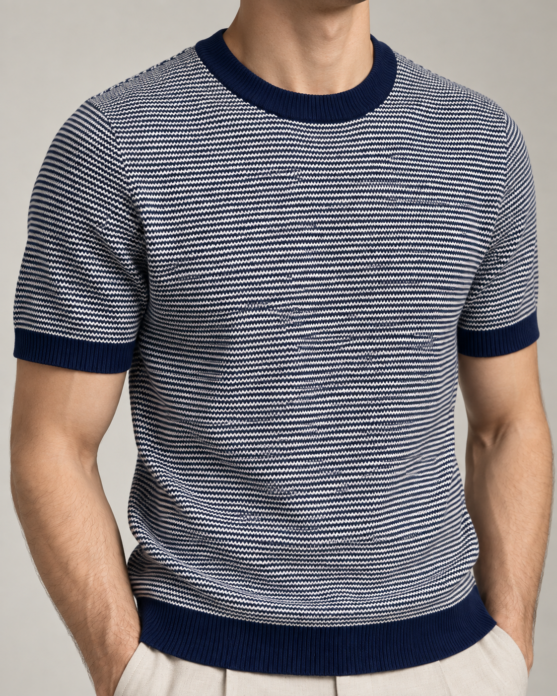 Men's Cooling Striped Knit Short Sleeve Shirt