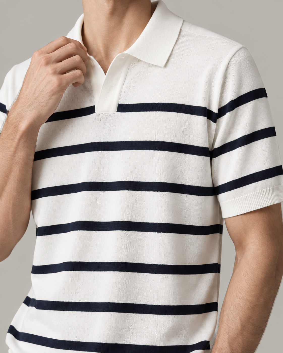 Men's Cooling Horizontal Stripe Knit Short Sleeve Shirt