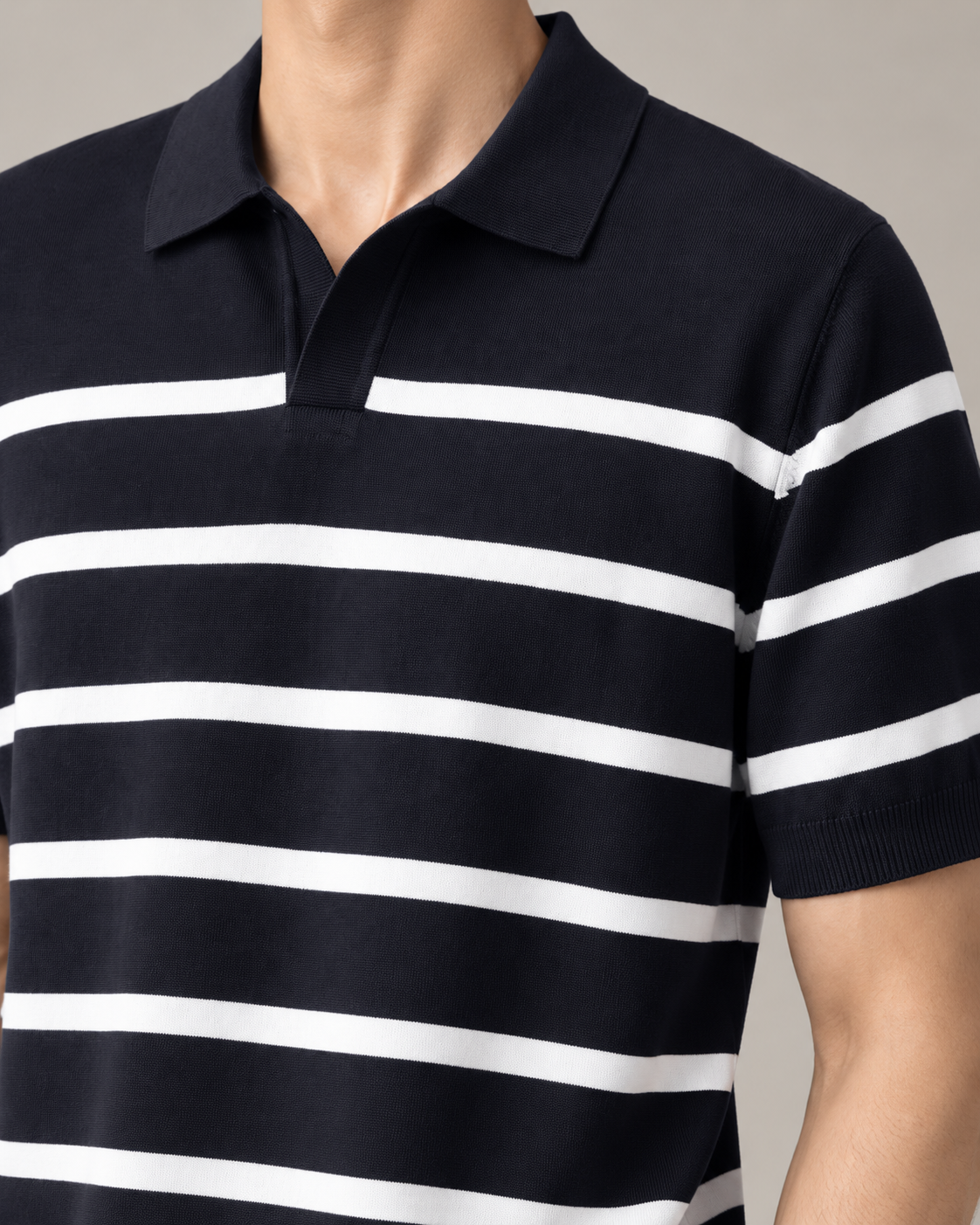 Men's Cooling Horizontal Stripe Knit Short Sleeve Shirt