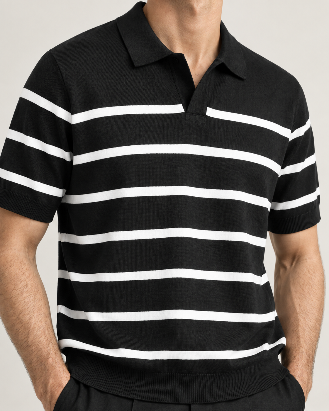 Men's Cooling Horizontal Stripe Knit Short Sleeve Shirt
