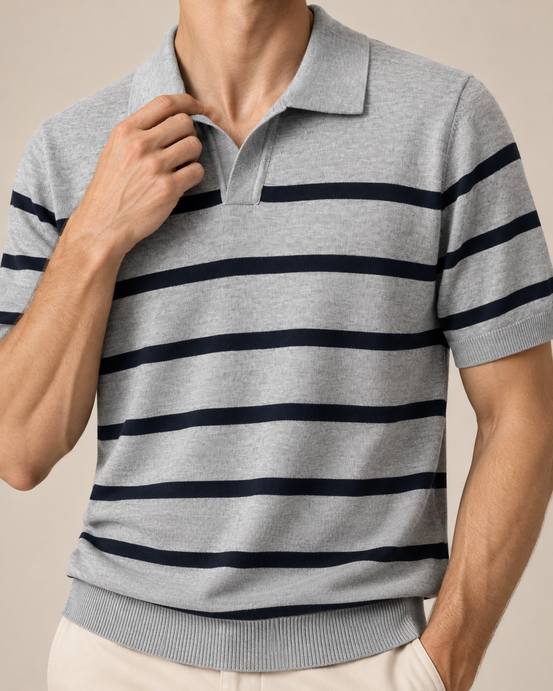 Men's Cooling Horizontal Stripe Knit Short Sleeve Shirt