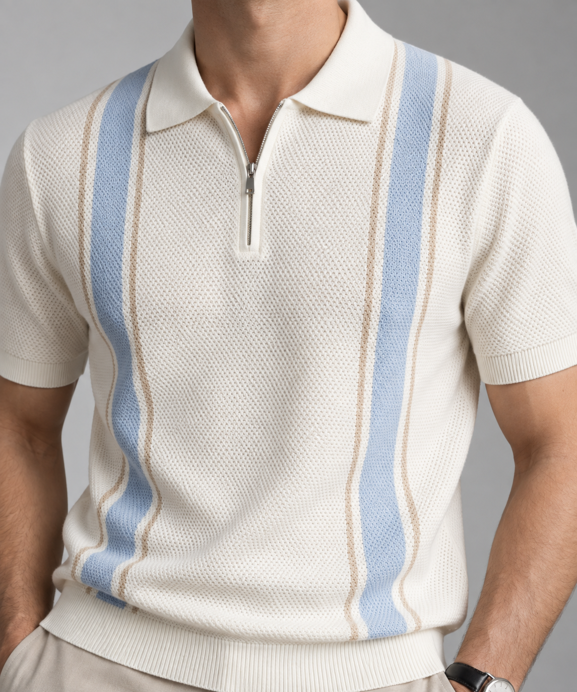 Men's Cooling Honeycomb Knit Half Zip Polo Shirt