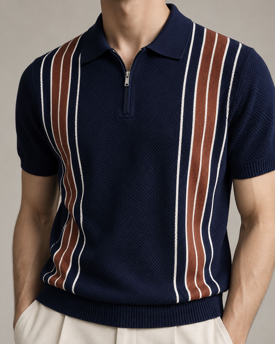 Men's Cooling Honeycomb Knit Half Zip Polo Shirt