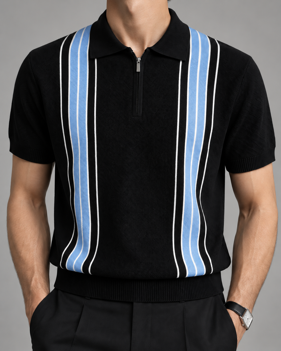 Men's Cooling Honeycomb Knit Half Zip Polo Shirt