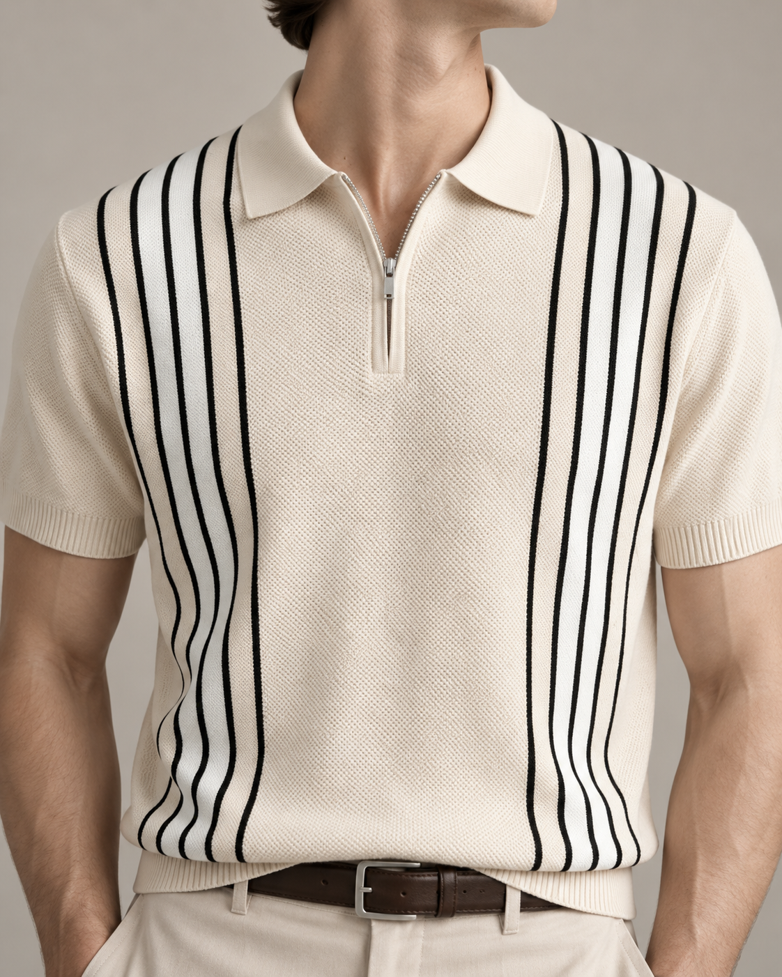 Men's Cooling Honeycomb Knit Half Zip Polo Shirt