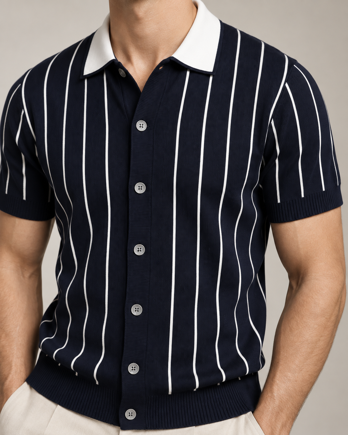 Men's Cooling Jacquard Knit Button Polo Shirt