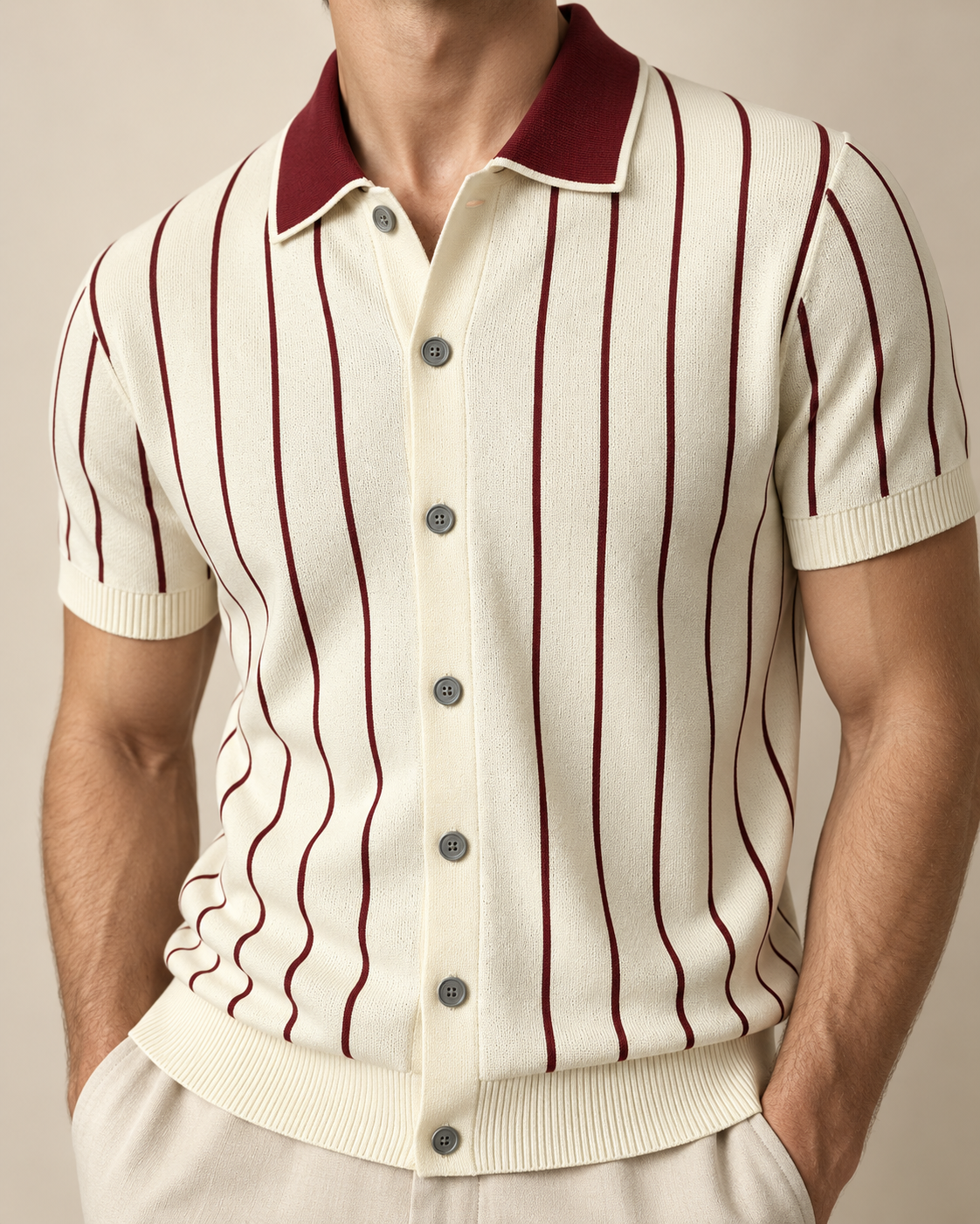 Men's Cooling Jacquard Knit Button Polo Shirt