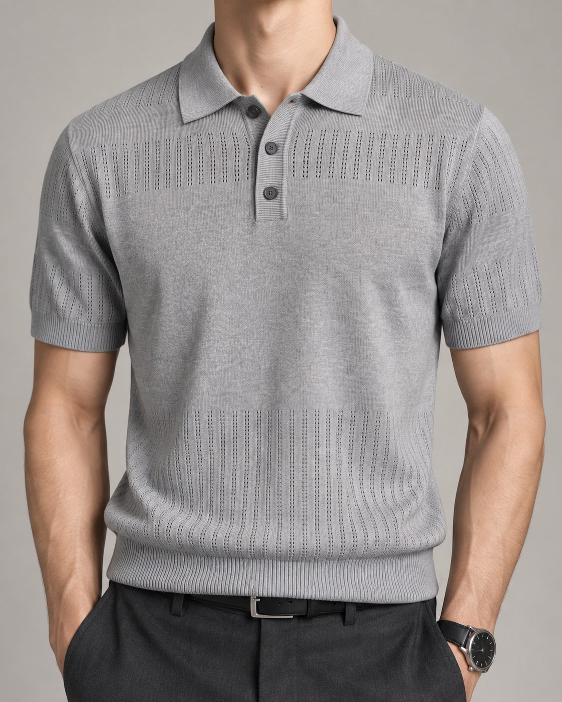 Men's Cooling Openwork Knit Short Sleeve Shirt